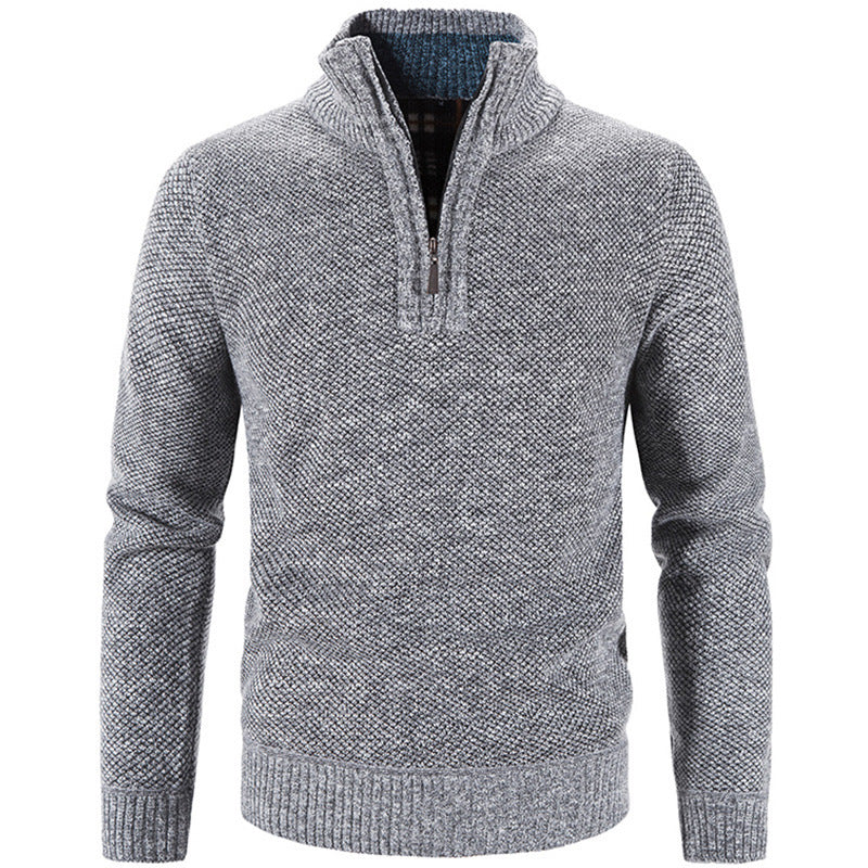 Men's knit sweater with stand-up collar and zipper