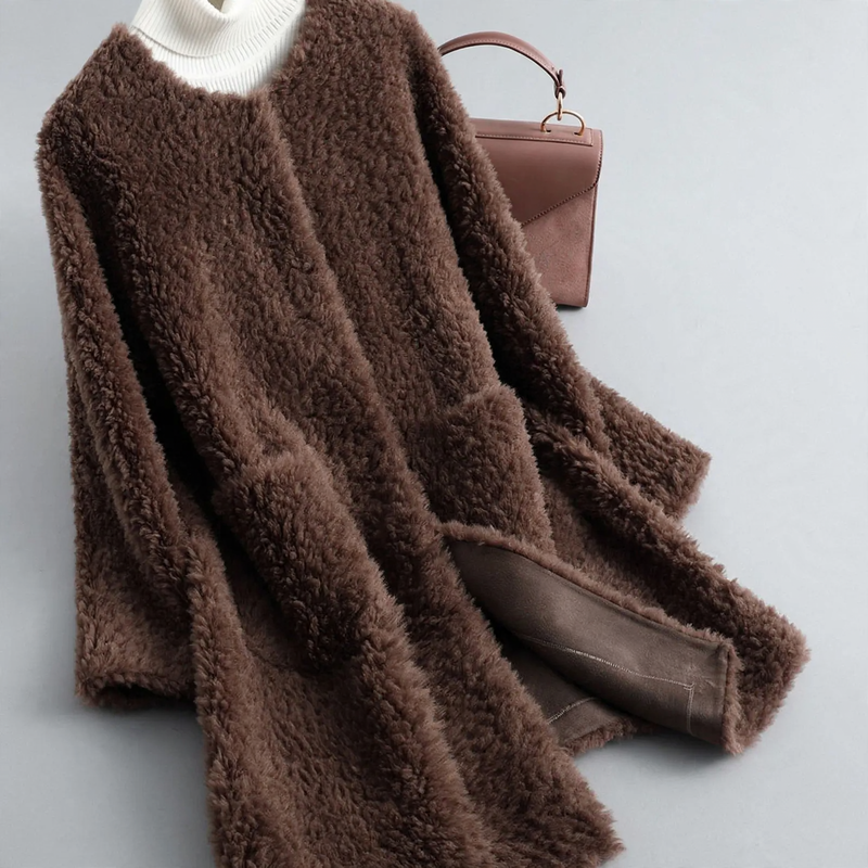 Ladies Sheepskin Coat, mid-length, Granulate Look