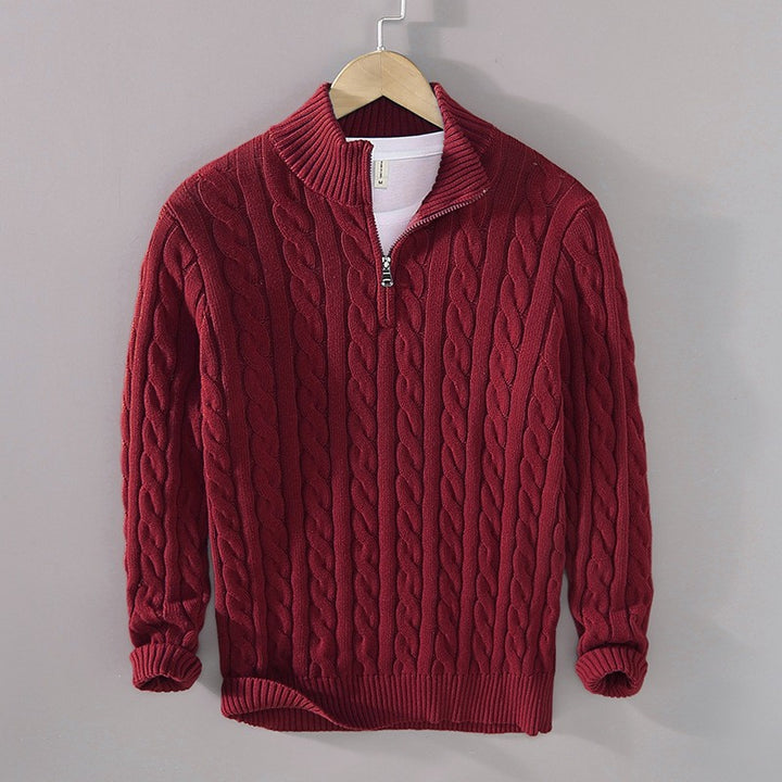 Men's knitted pullover with zipper and stand-up collar