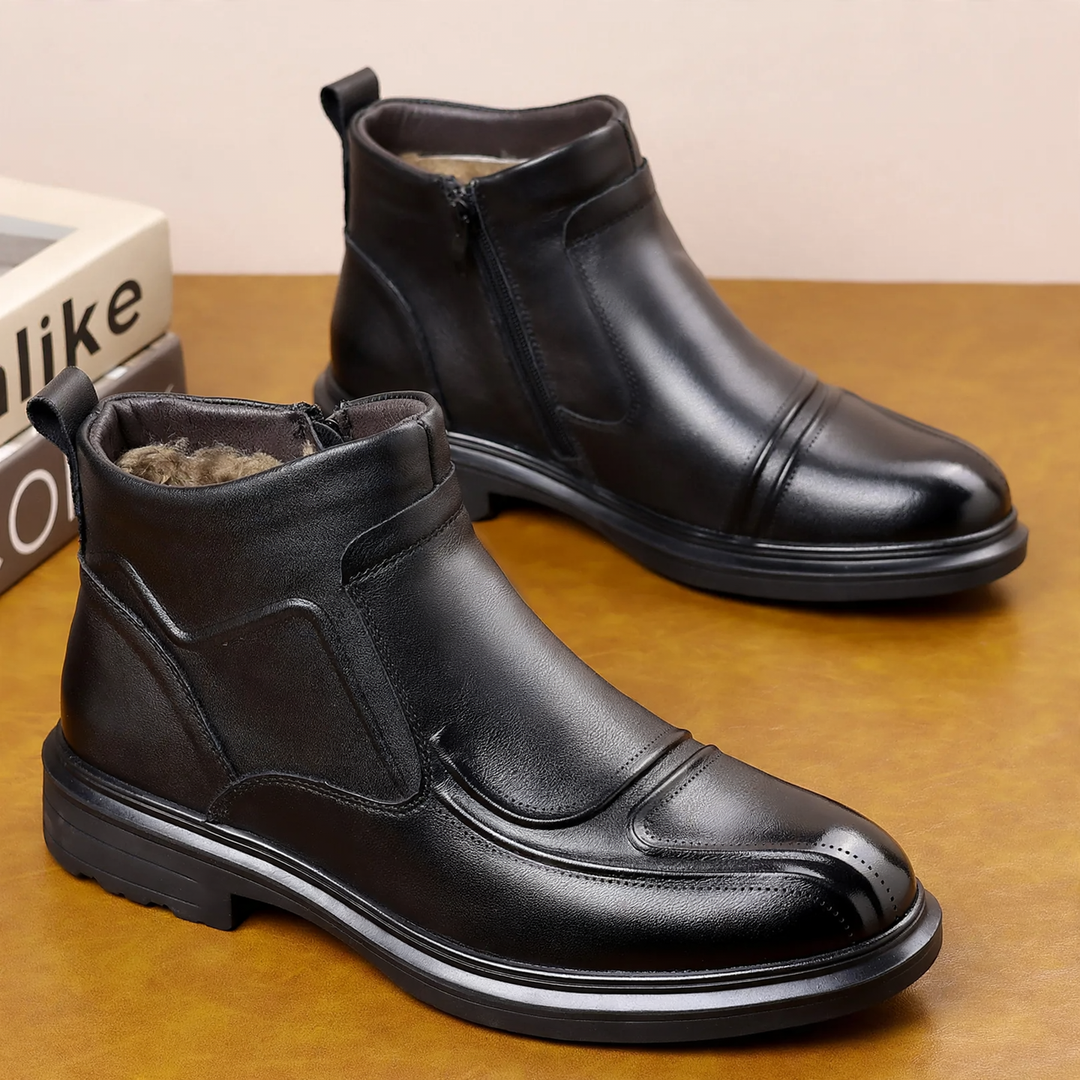 Men's winter boots, genuine leather, lambswool, zipper