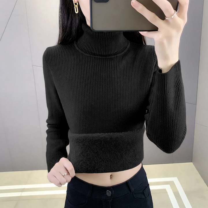 Ribbed women's turtleneck sweater, lined