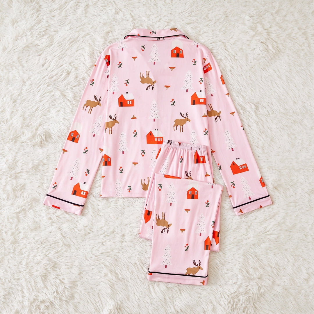 Women’s Pajama Set, long-sleeved, with lapel collar and Christmas motifs