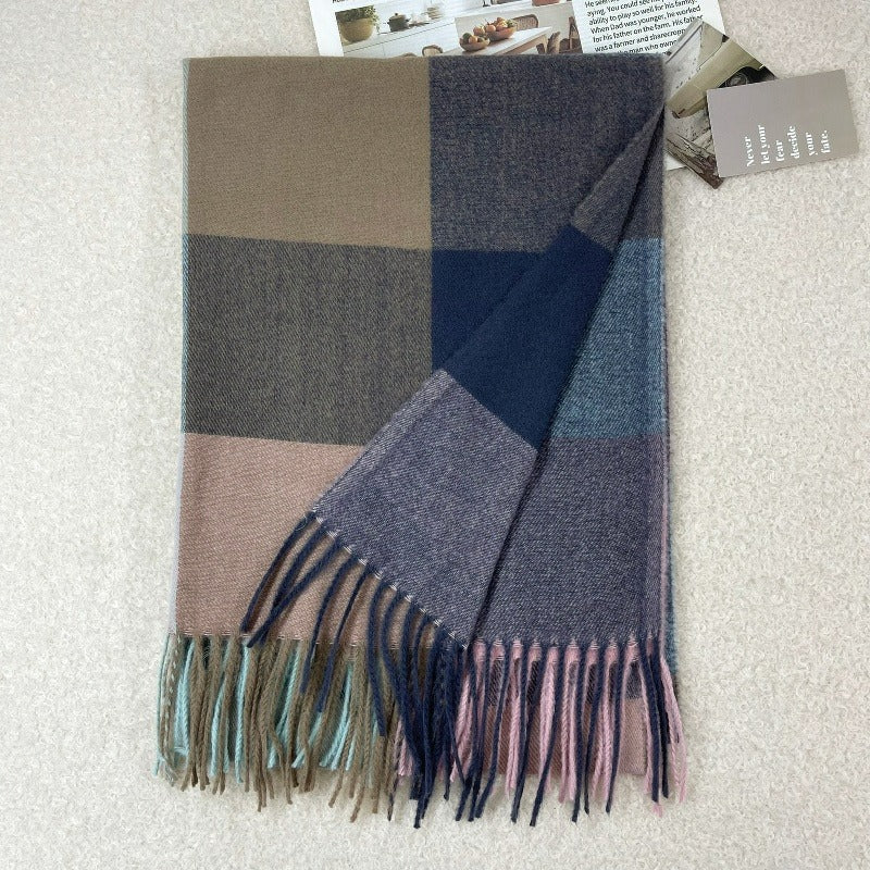 Checked scarf made of cashmere imitation, 65x180cm