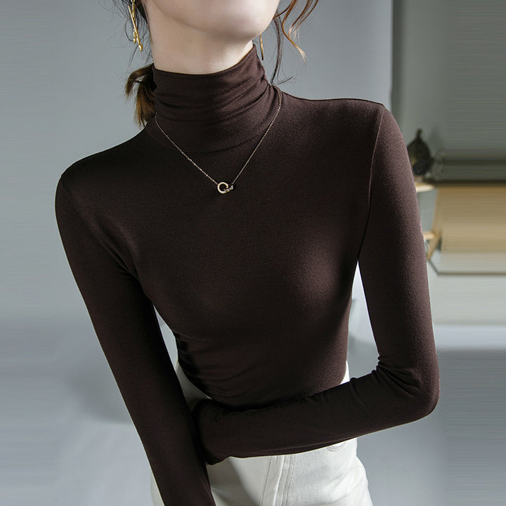 Elastic women's long-sleeve shirt with roll collar