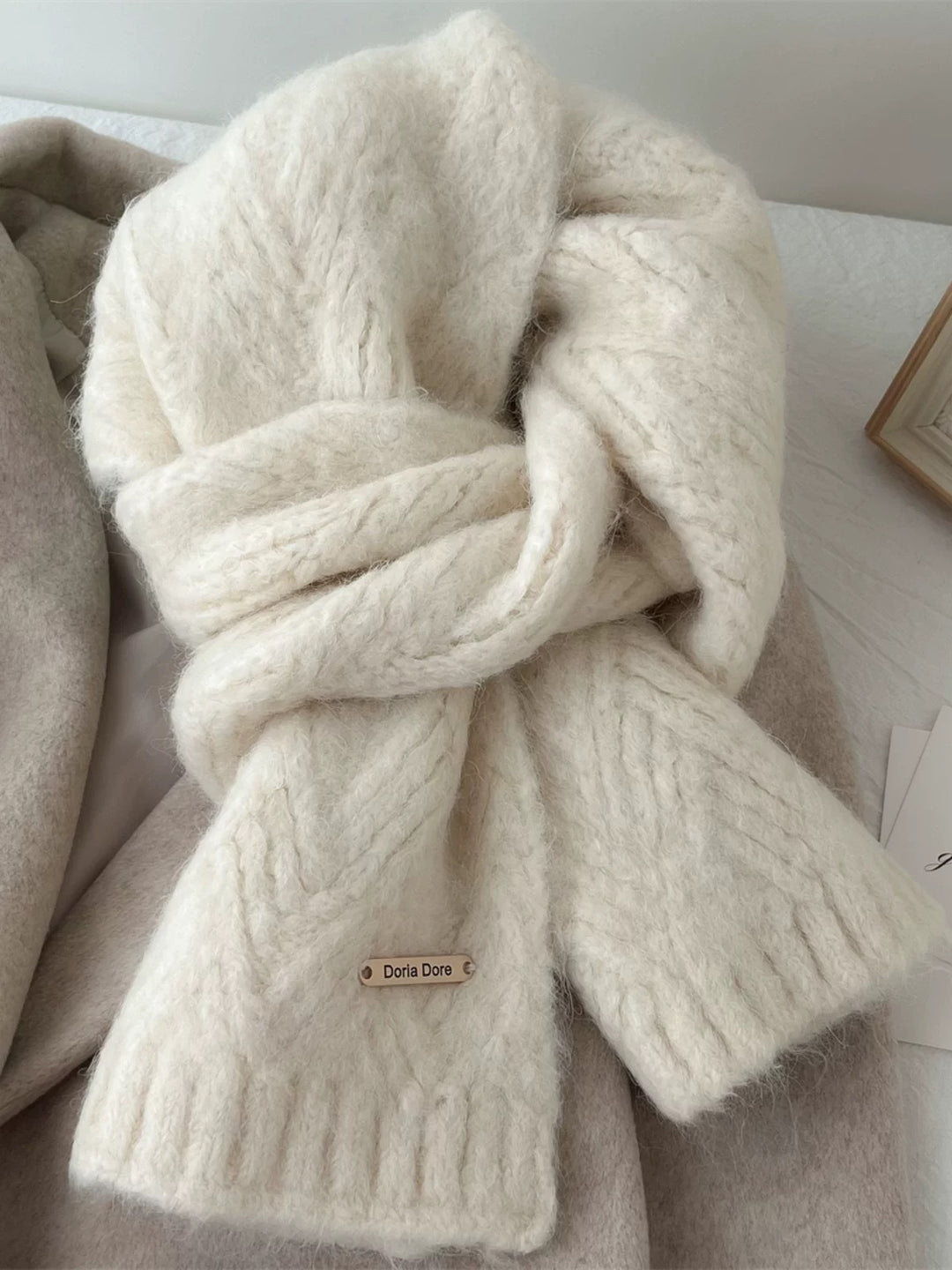 Alpaca wool blend knitted scarf, 22x162 cm