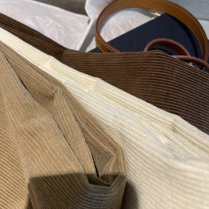 Women's cord pants with vertical stripes and straight leg