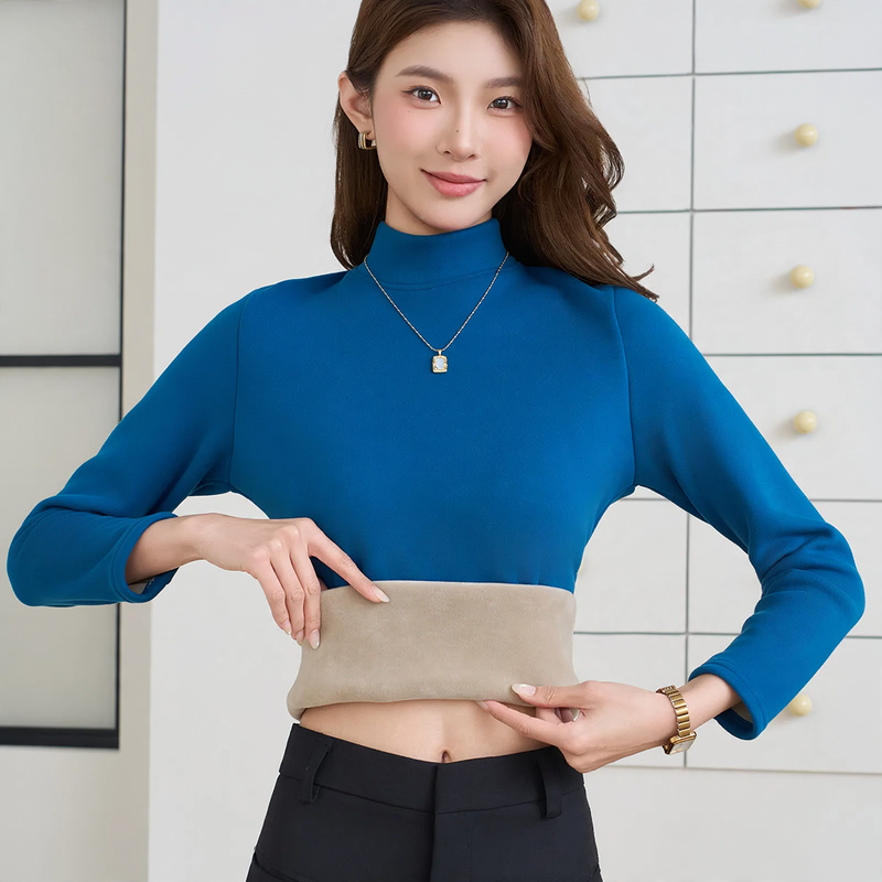 Padded women's long sleeve shirt with stand-up collar