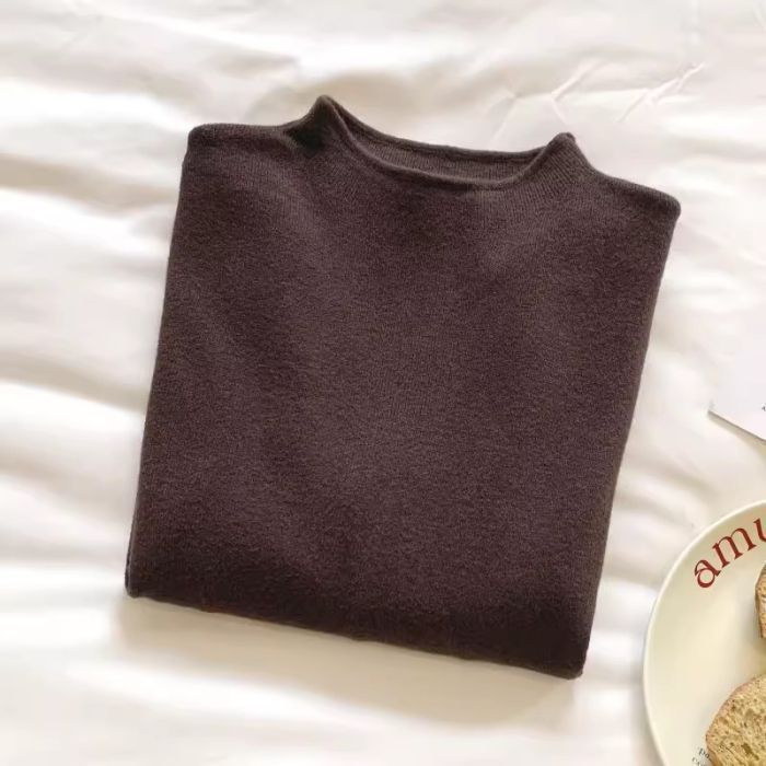 Women's knit sweater with stand-up collar, solid color