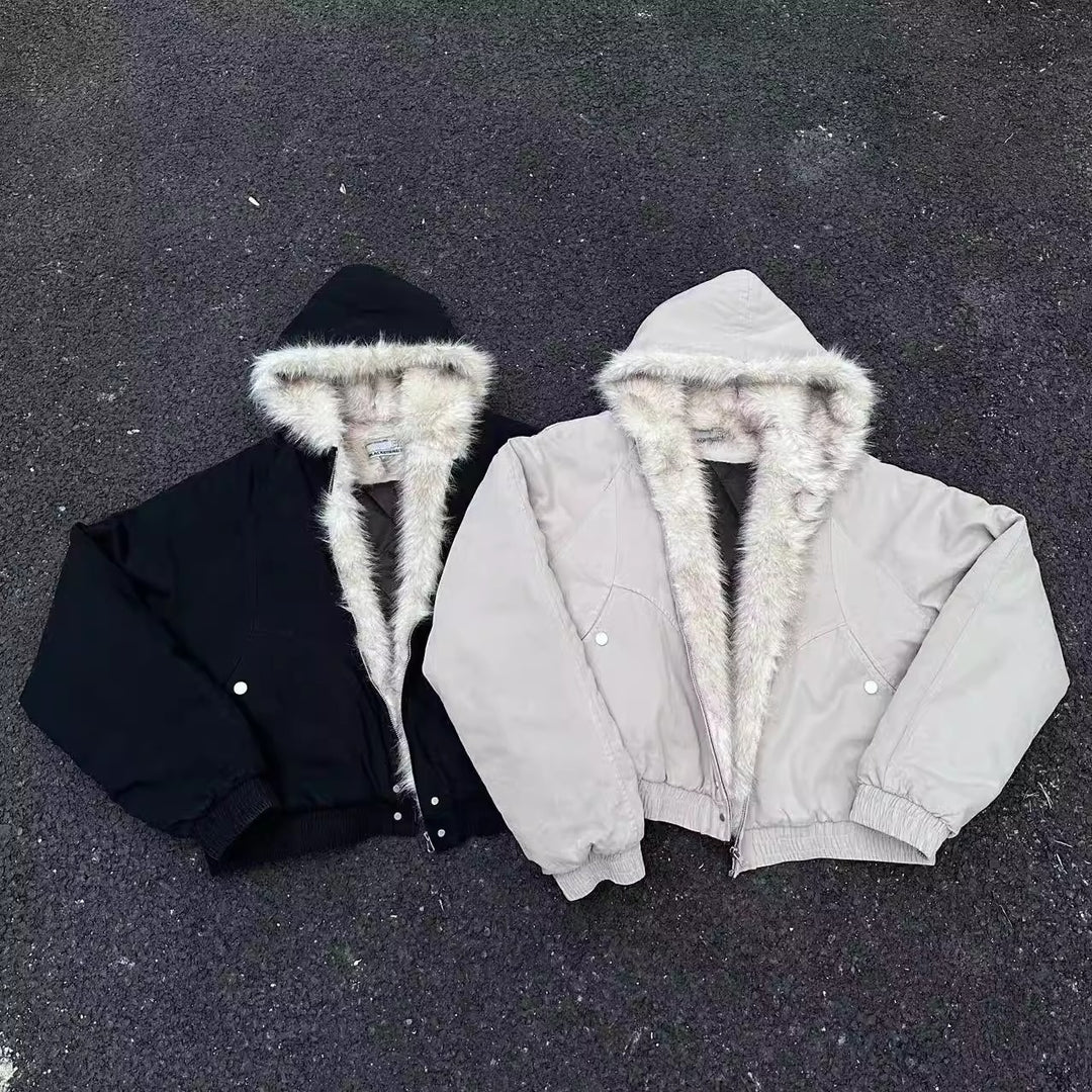Men's winter jacket, short, with hood and fur collar