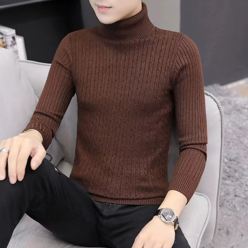 Men's knitted sweater with roll neck and cable pattern