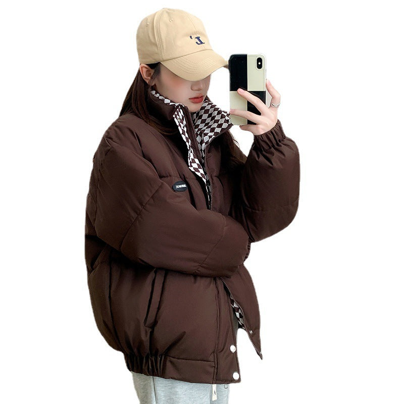 Short, padded women's jacket in oversized style