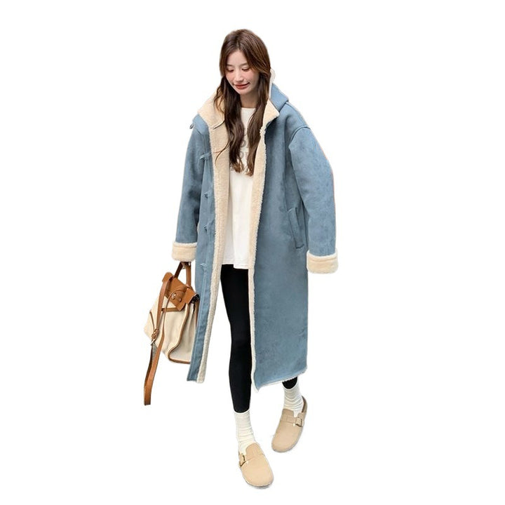 Lamb fleece coat, suede look, padded