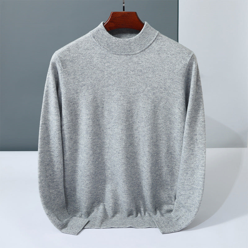 Men's cashmere sweater, stand-up collar, solid color