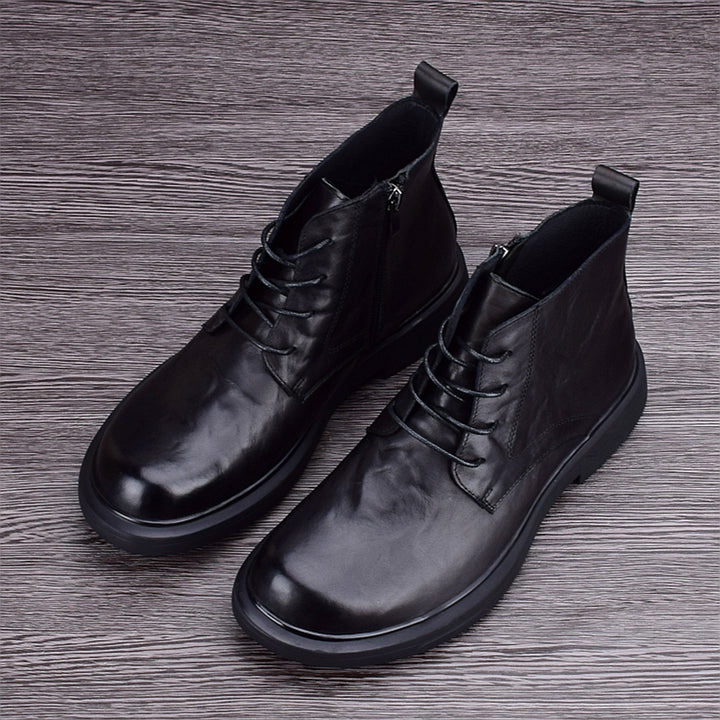 Padded men's leather boots for winter