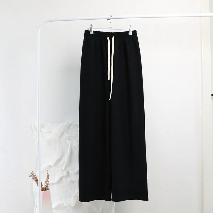 Ladies' corduroy pants with wide legs, high waist, and drawstring