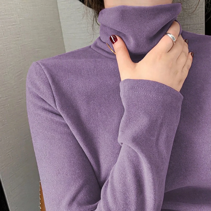 Women's Turtleneck Long Sleeve Shirt with Double-Sided Fleece