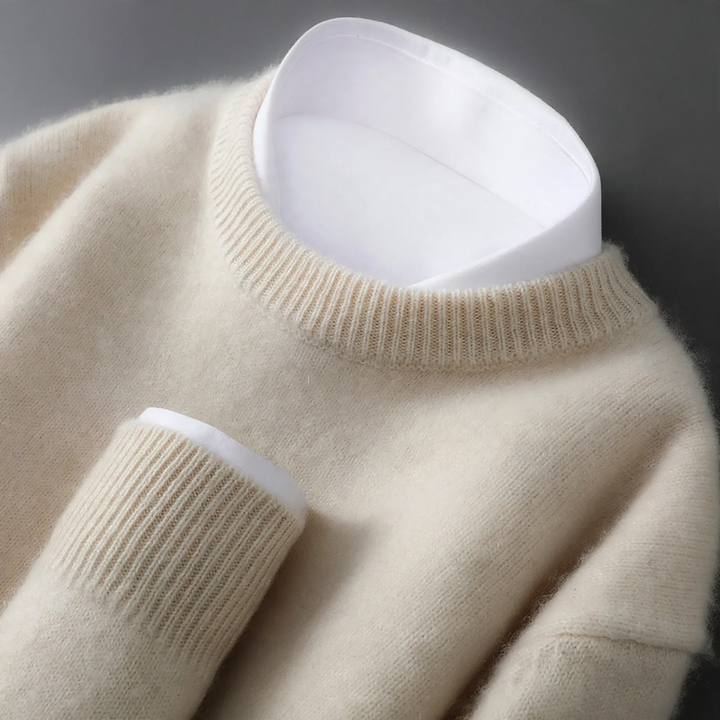 Men's wool sweater, round neckline, 100% wool, thick