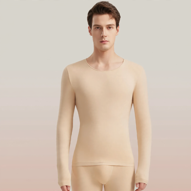 Men's thermal underwear set, seamless, round neck