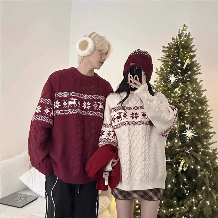 Nordic knitted sweater with reindeer pattern, unisex
