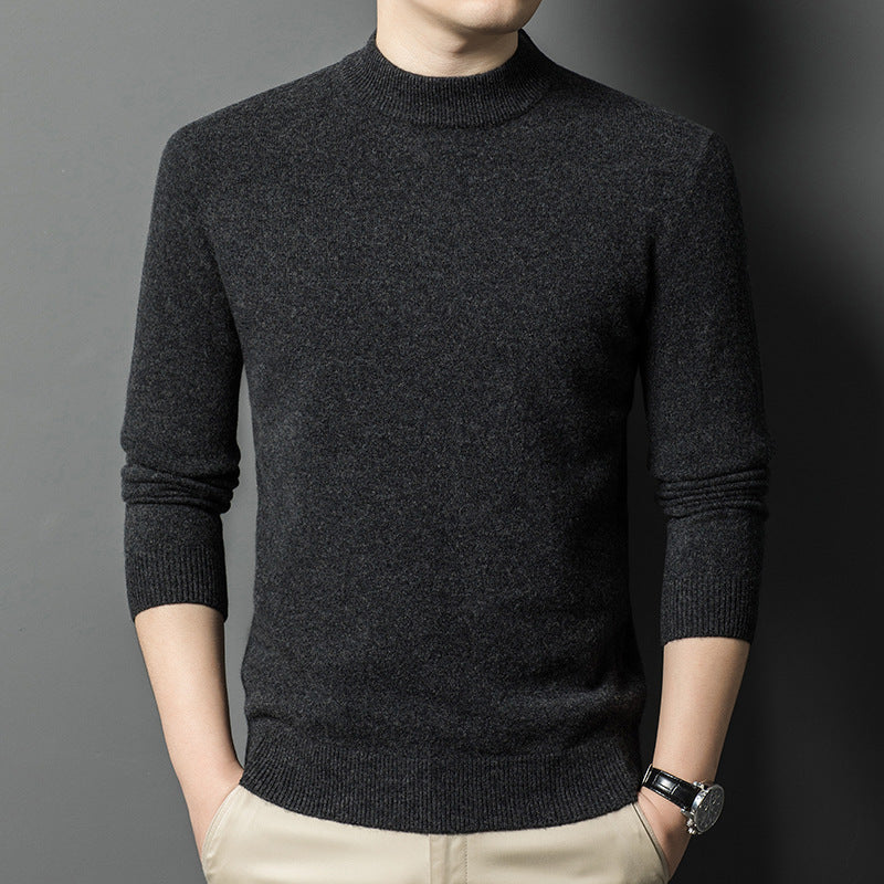 Men's sweater made of pure wool with stand-up collar
