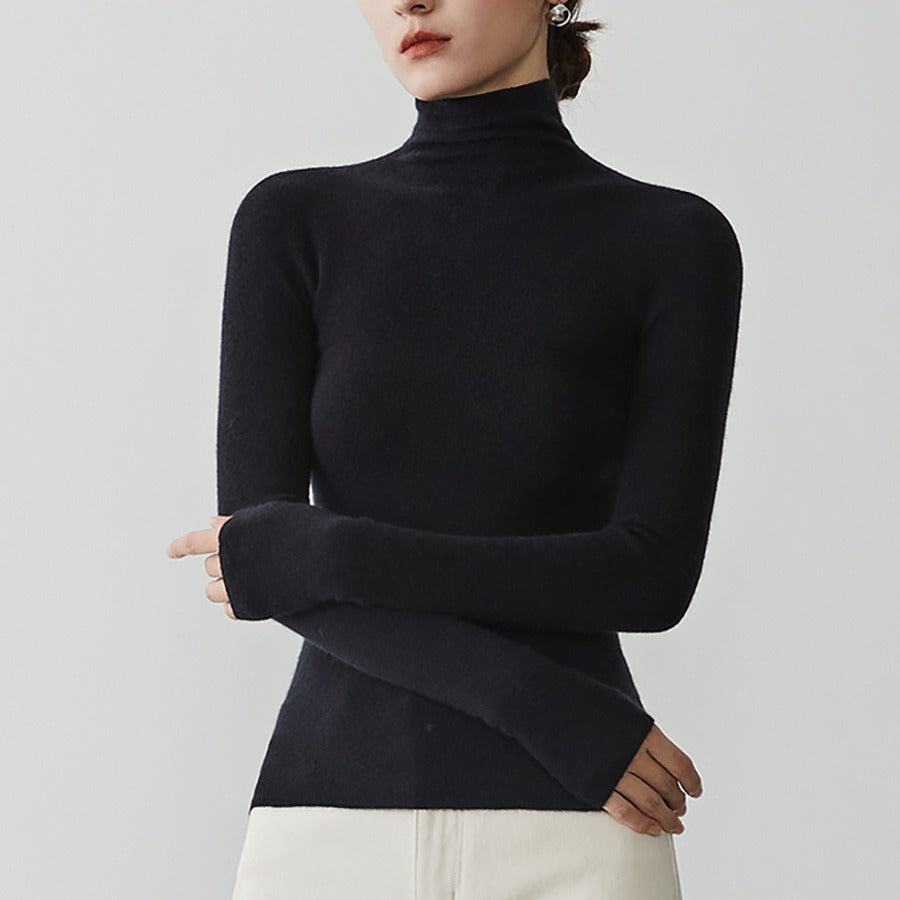 Women's cashmere sweater with stand-up collar, seamless