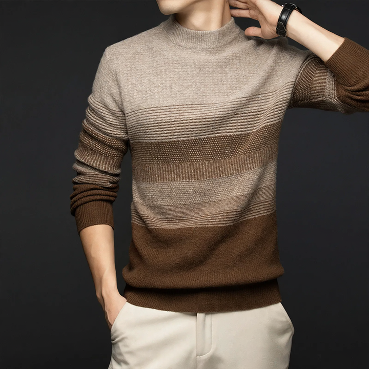 Men's Wool Sweater, Stand-Up Collar, 100% Wool, Jacquard