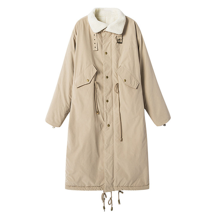 Padded lambskin jacket, knee-length, for women