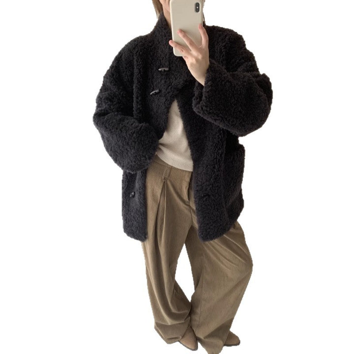 Sheepskin coat with toggle buttons, mid-length