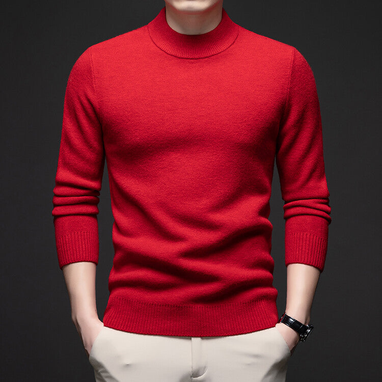 Men's wool pullover, stand-up collar, loose fit