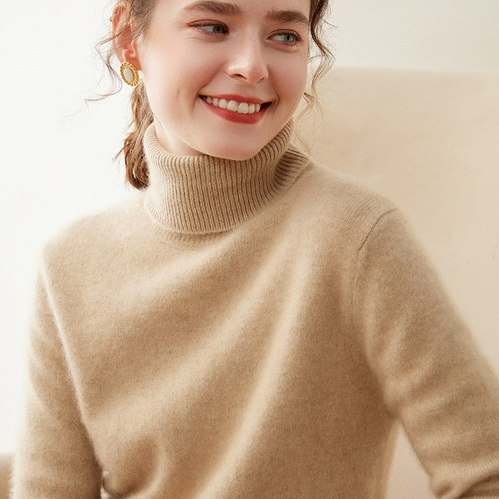 Women's cashmere sweater, high-neck, two-ply, knitted