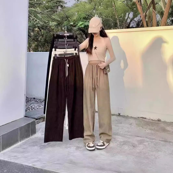 Women's corduroy pants with wide leg and belt