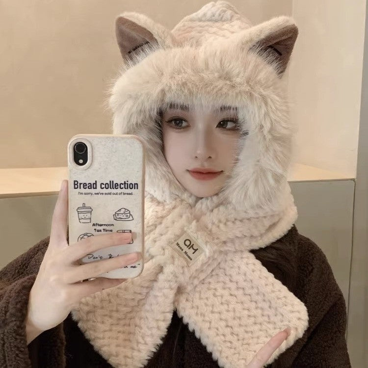 Fleece-lined winter hooded hat with ear protection
