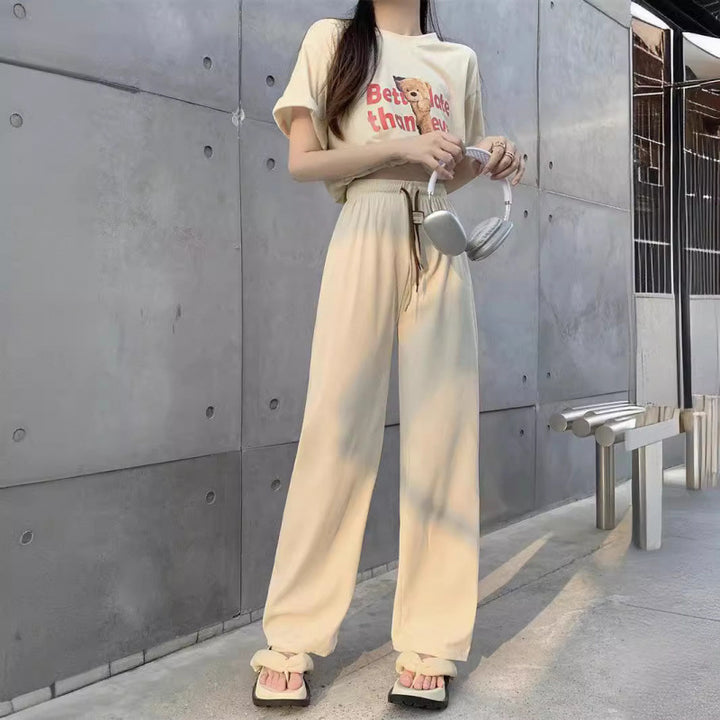Cord-wide pants with double drawstring