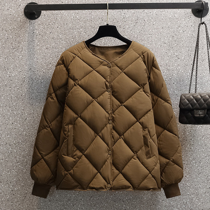 Women's quilted jacket, short, diamond pattern