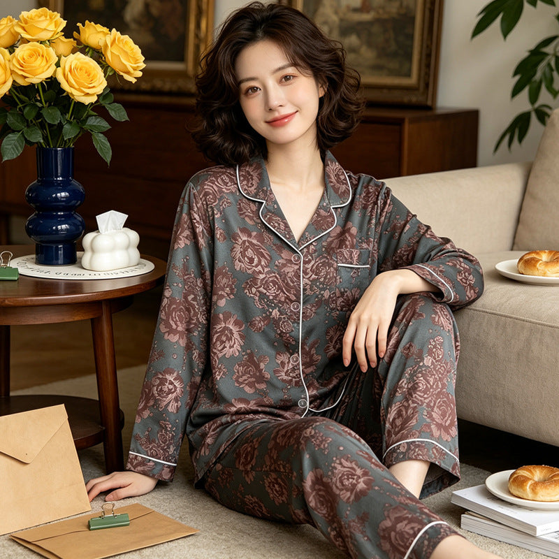 Ladies' loungewear set, two-piece, ice silk feel, heart pattern