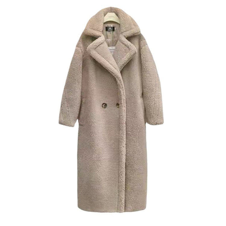 Longer, padded lamb fleece imitation coat