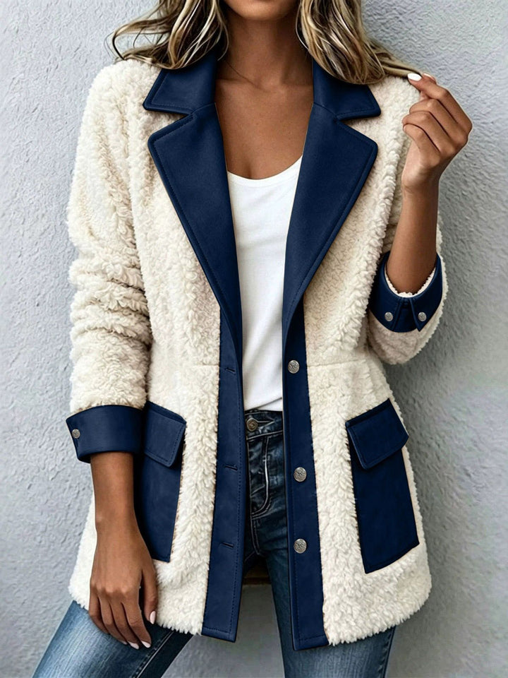 Lamb fleece jacket with lapels and button placket