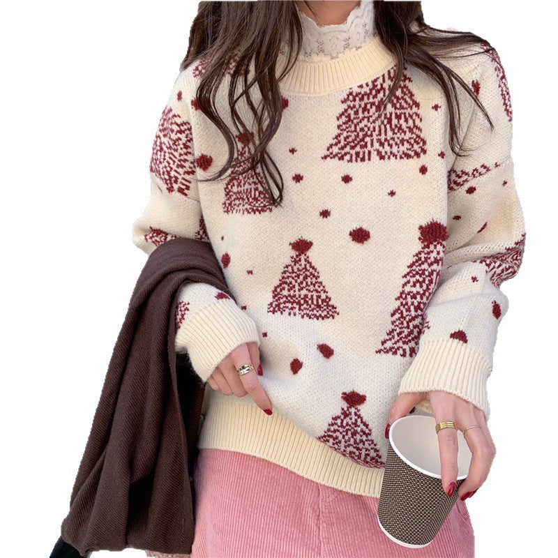 Christmas sweater with snowflake pattern, round neckline
