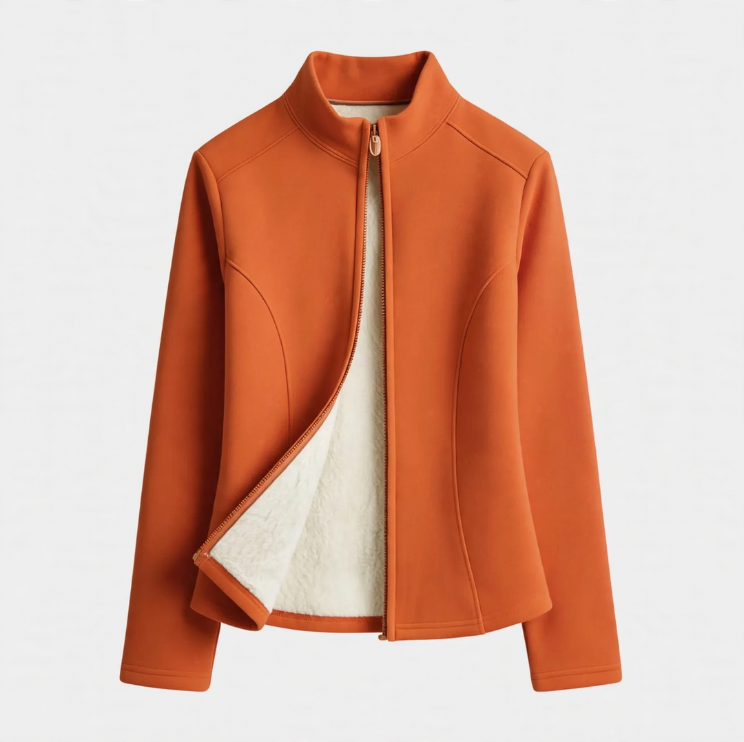 Padded women's yoga jacket with tailored cut and zipper