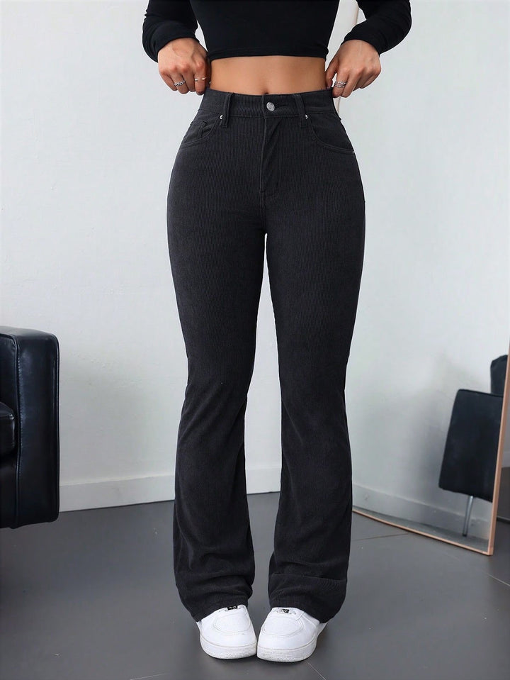 Cord flared pants with high waist