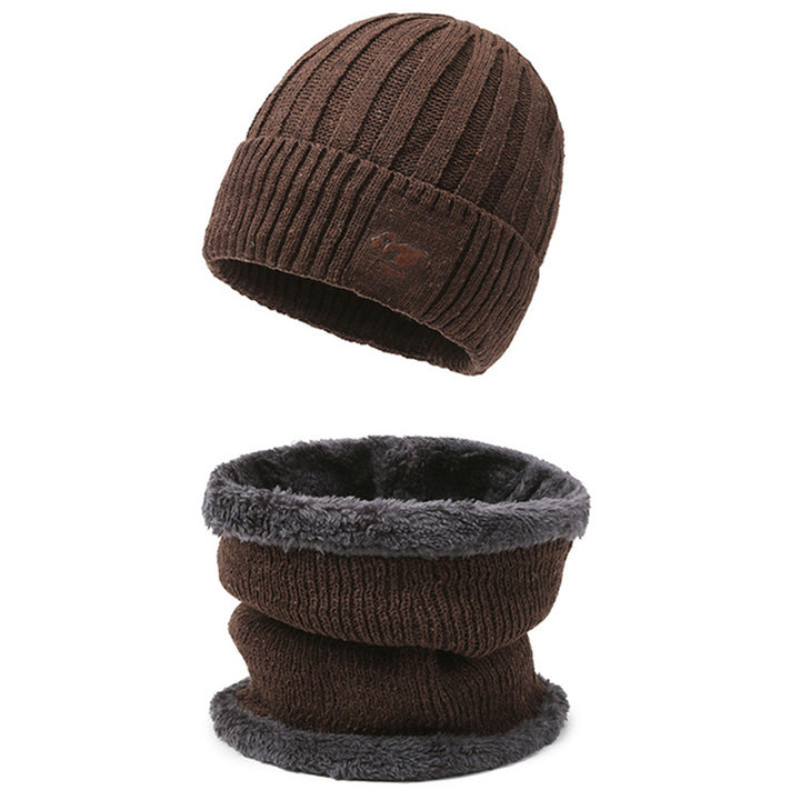 Knitted cap and neck protection set, lined, for men