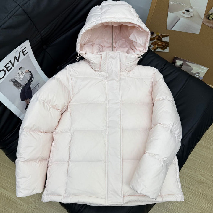 Short women's down jacket with removable hood