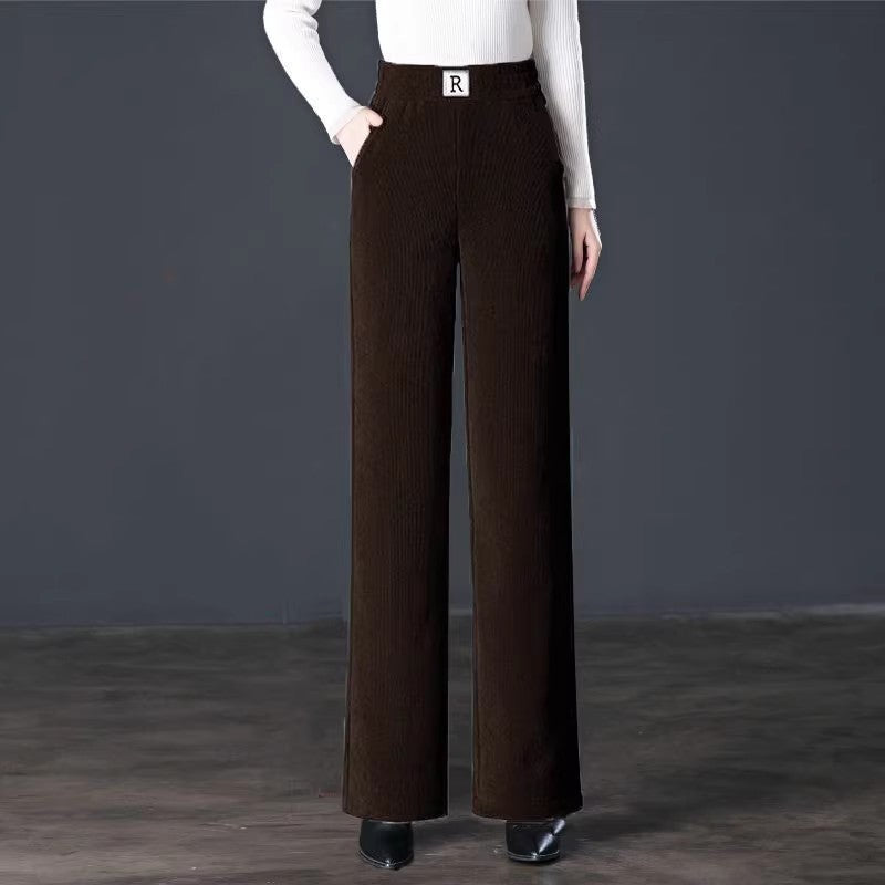 Padded corduroy wide pants for women, warm and straight