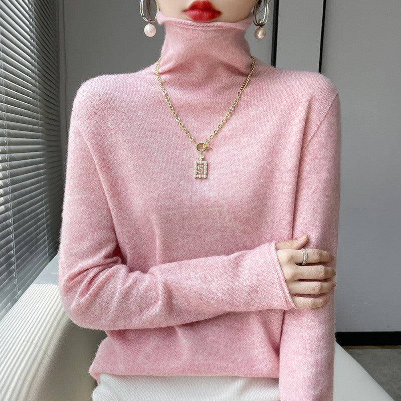 Women's wool turtleneck sweater, fitted