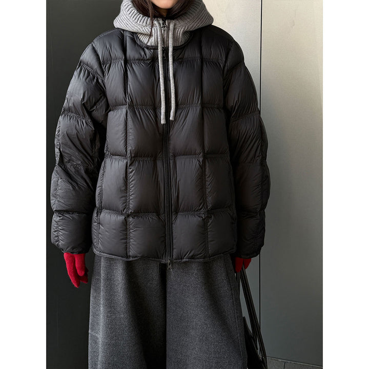 Down jacket for women with knitted hood and duck feathers