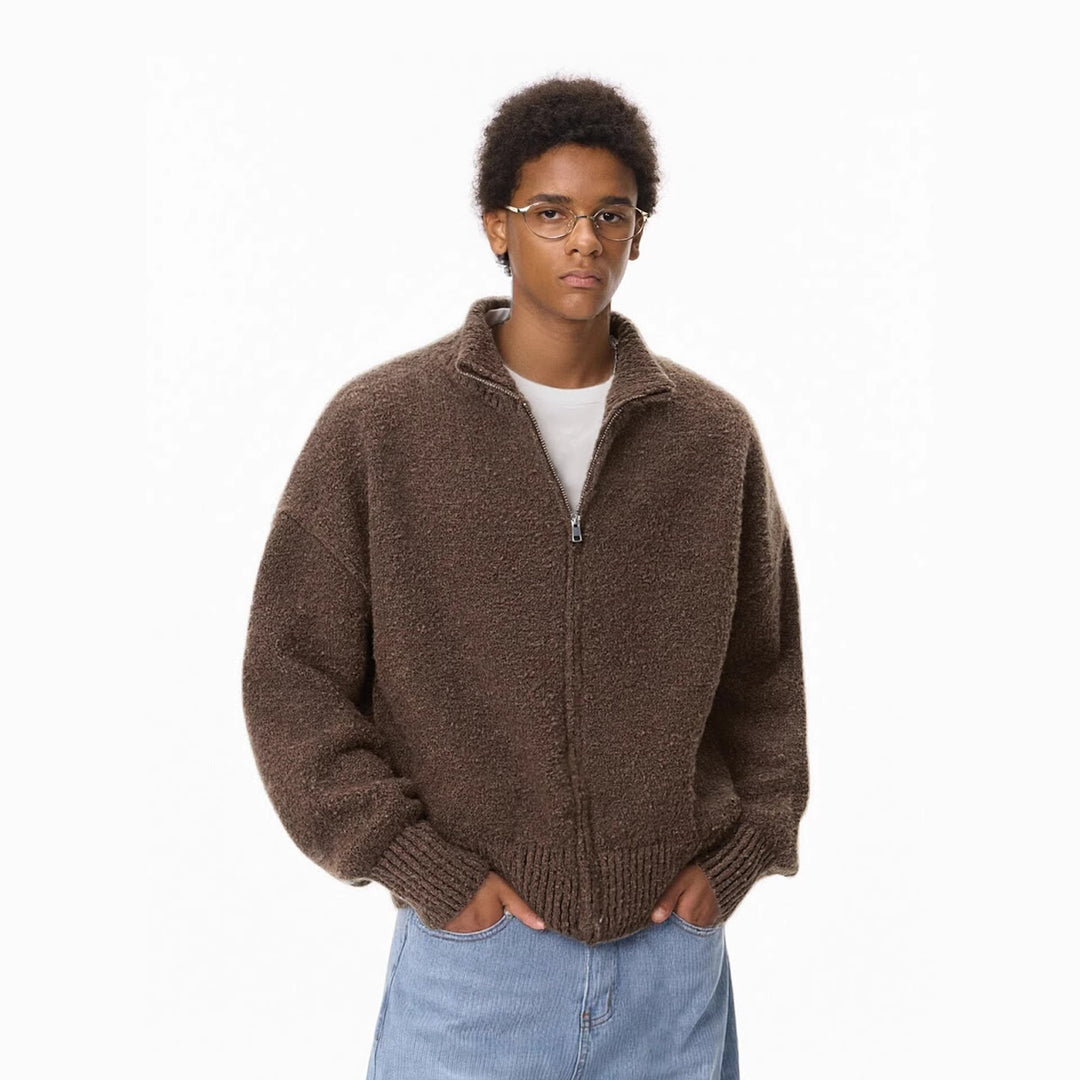 Men's cardigan with stand-up collar