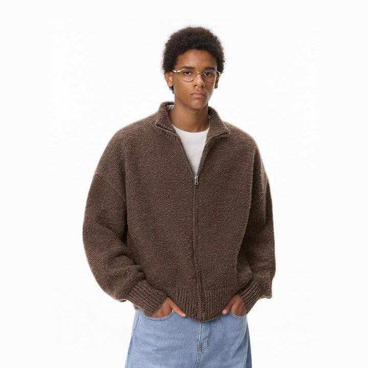 Men's cardigan with stand-up collar