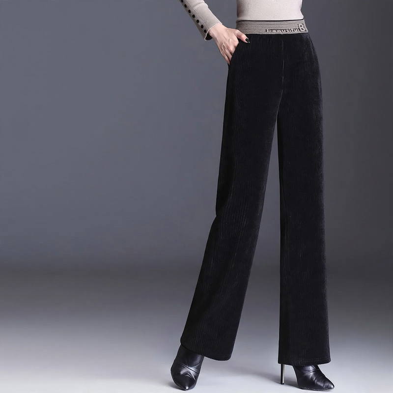 Padded women's corduroy pants with high waistband