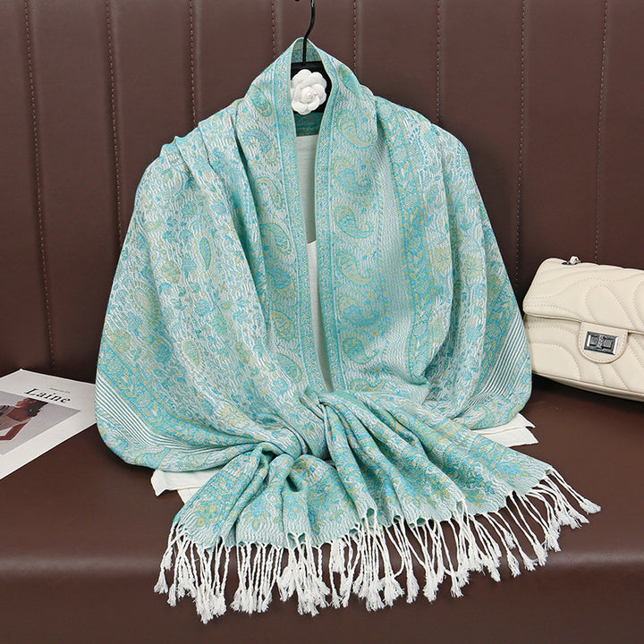Jacquard scarf with fringes, 70x180 cm