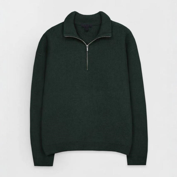 Men's Knit Sweater with Stand-Up Collar and Zipper